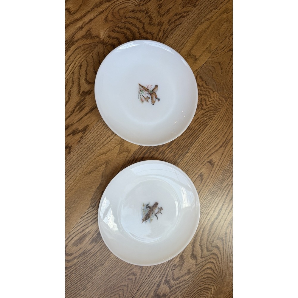 Vtg Fire King White Glass 9 " Plates Game Bird Bundle Lot of 2 Pheasant Goose